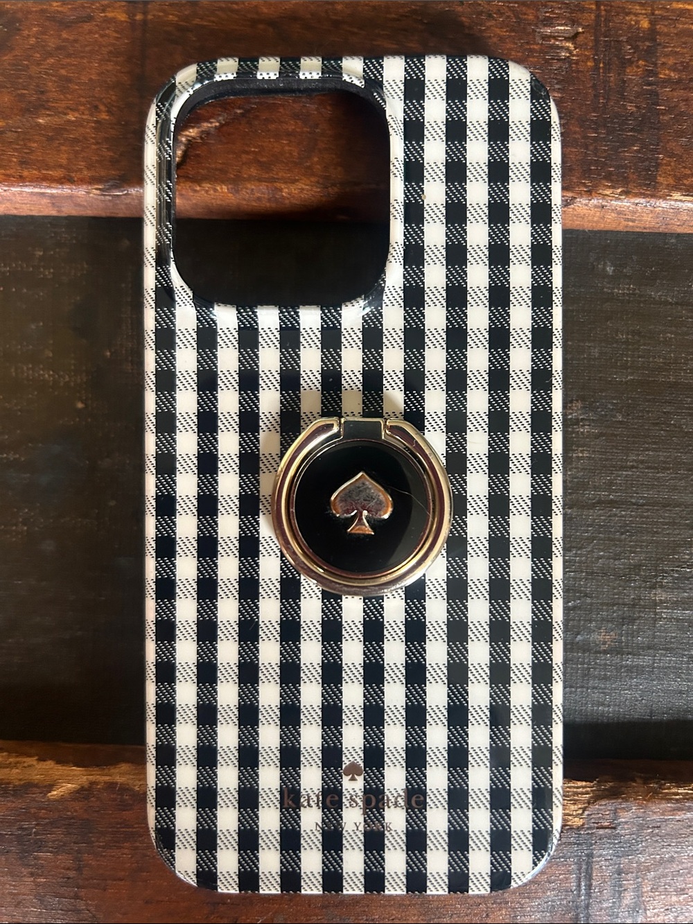 kate spade Black and White Gingham iPhone Case with Gold-Tone Ring